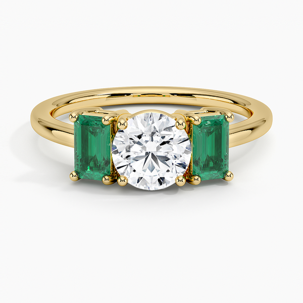 Luxe Rhiannon Three Stone Lab Emerald Engagement Ring