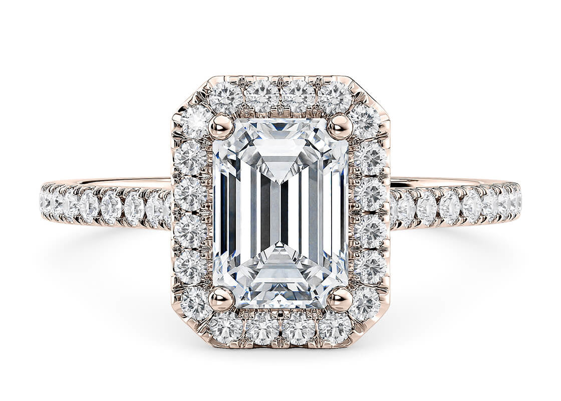 Aphrodite Halo Rose Gold 18k Emerald Engagement Ring