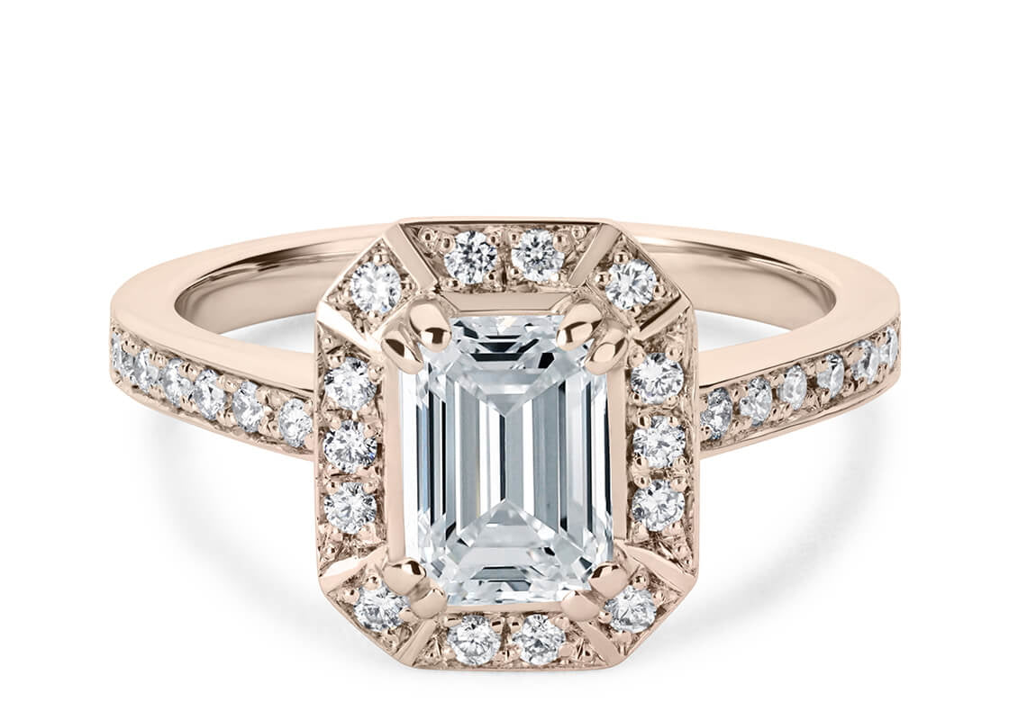 Zelda Halo Rose Gold 18k Emerald Engagement Ring