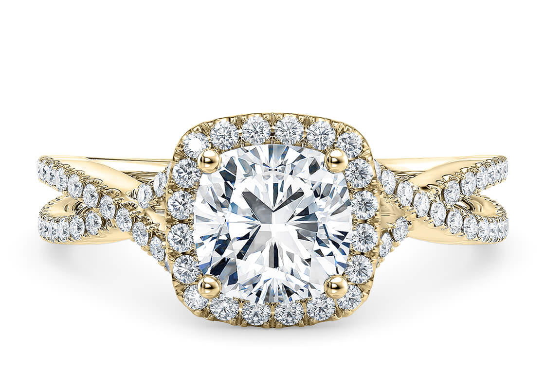 Bellatrix Halo Yellow Gold 18k Cushion Engagement Ring
