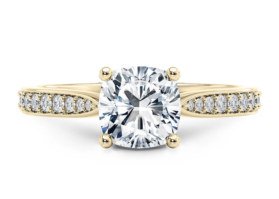 Victoria Diamond Band Yellow Gold 18k Cushion Engagement Ring