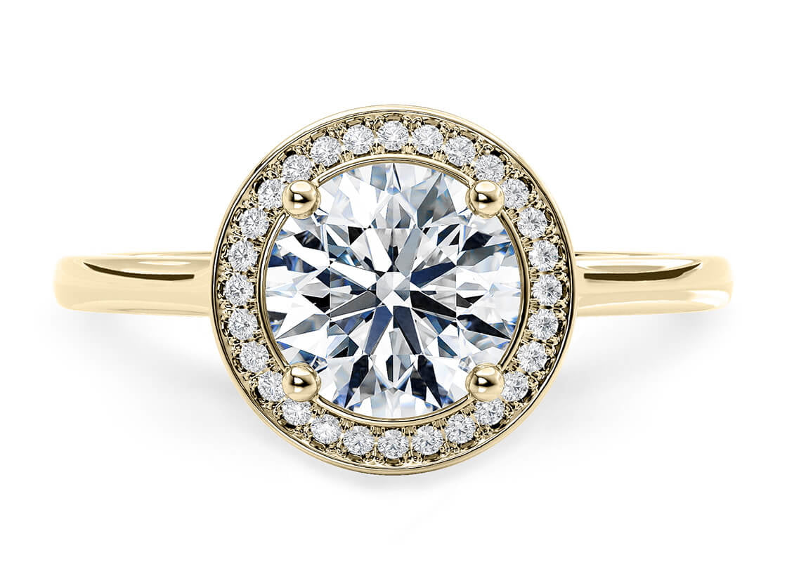 Minerva Halo Yellow Gold 18k Round Engagement Ring
