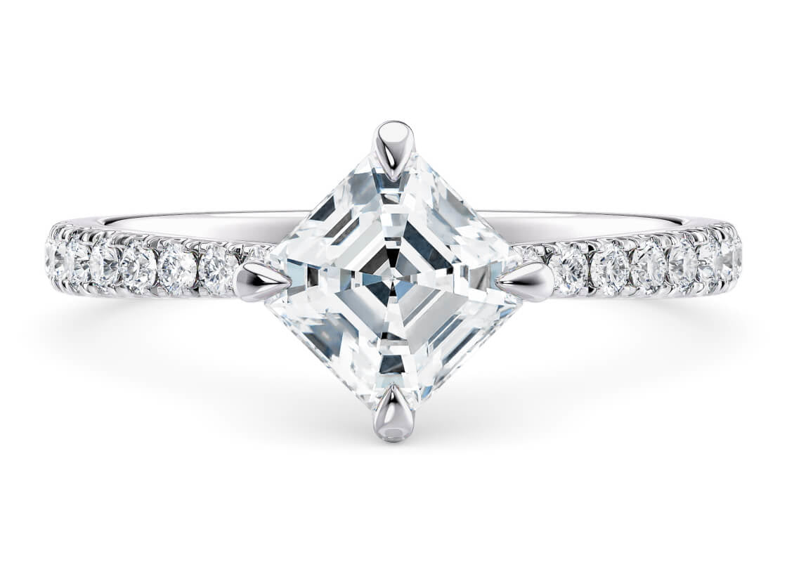 Asteria Compass Diamond Band Platinum Asscher Engagement Ring