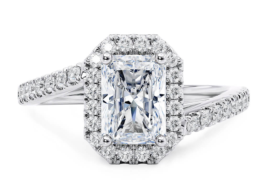 Kew Halo Platinum Radiant Engagement Ring