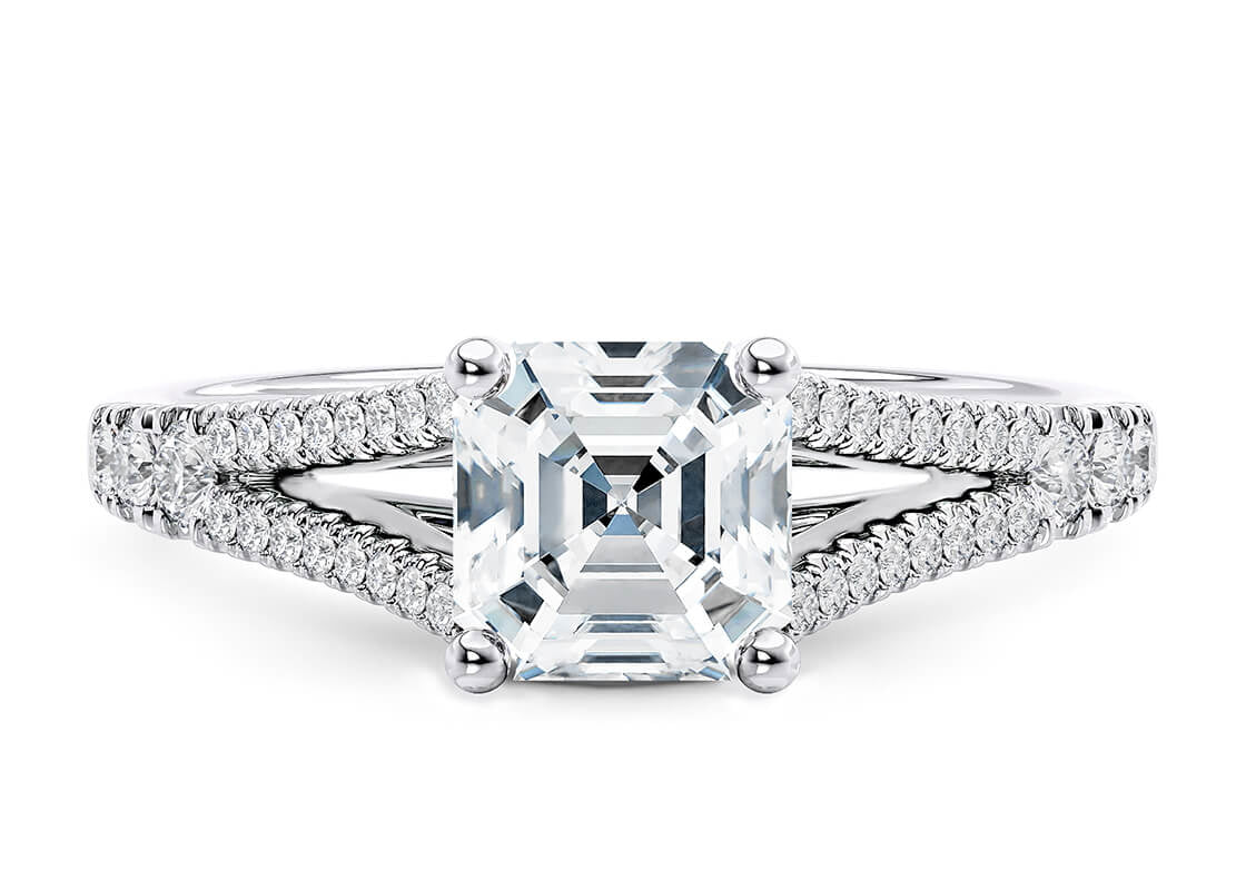 Oxford Diamond Band Platinum Asscher Engagement Ring