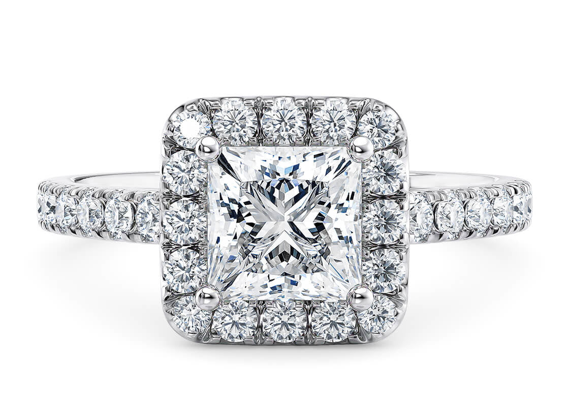 Medici Halo Platinum Princess Engagement Ring
