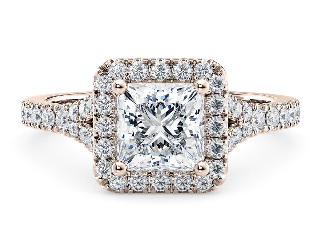 Battersea Halo Rose Gold 18k Princess Engagement Ring