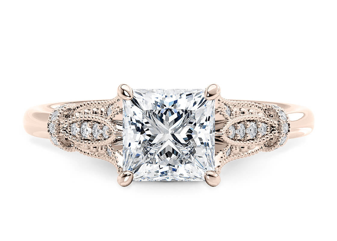 Jasmine Vintage Rose Gold 18k Princess Engagement Ring