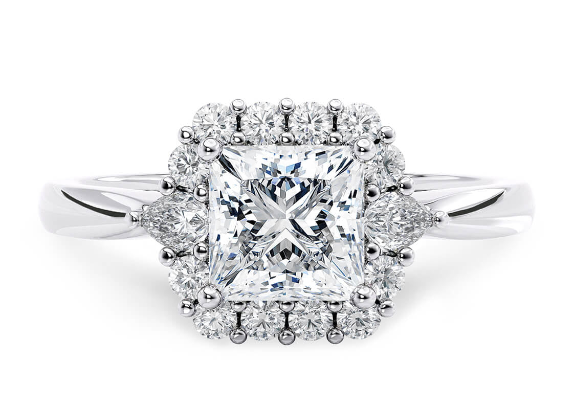Hampstead Halo Platinum Princess Engagement Ring