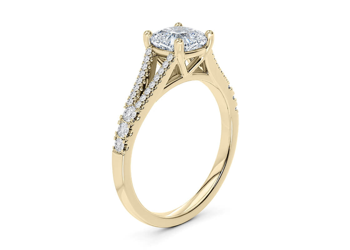 Oxford Diamond Band Yellow Gold 18k Cushion Engagement Ring