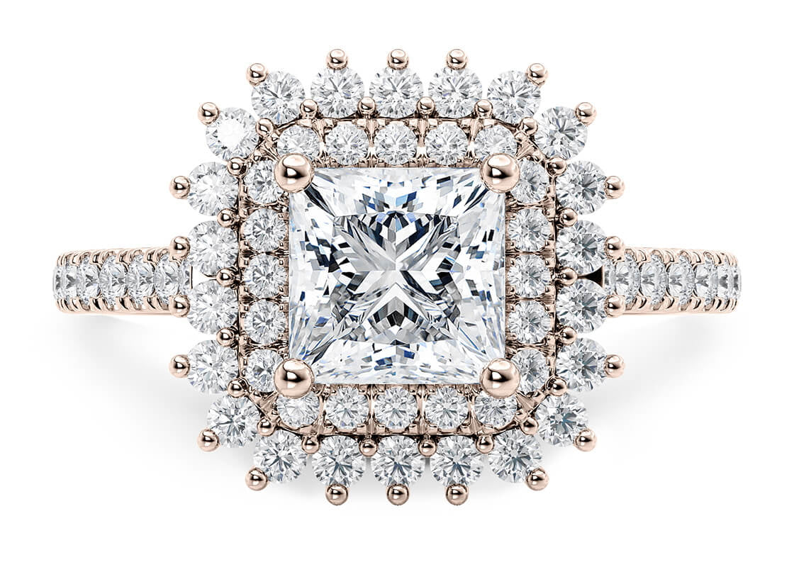 Berkeley Halo Rose Gold 18k Princess Engagement Ring