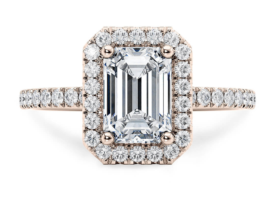 Isabella Halo Rose Gold 18k Emerald Engagement Ring