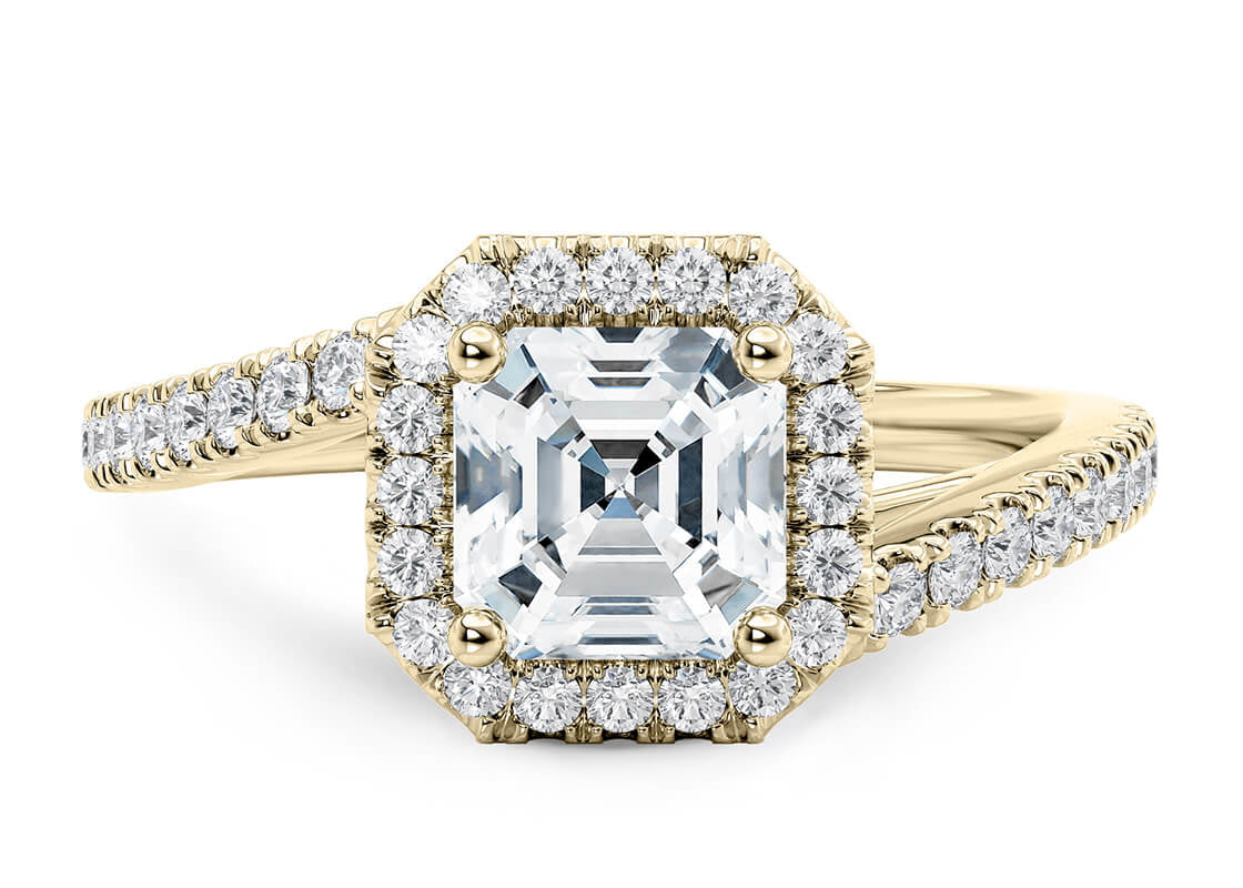 Kew Halo Yellow Gold 18k Asscher Engagement Ring