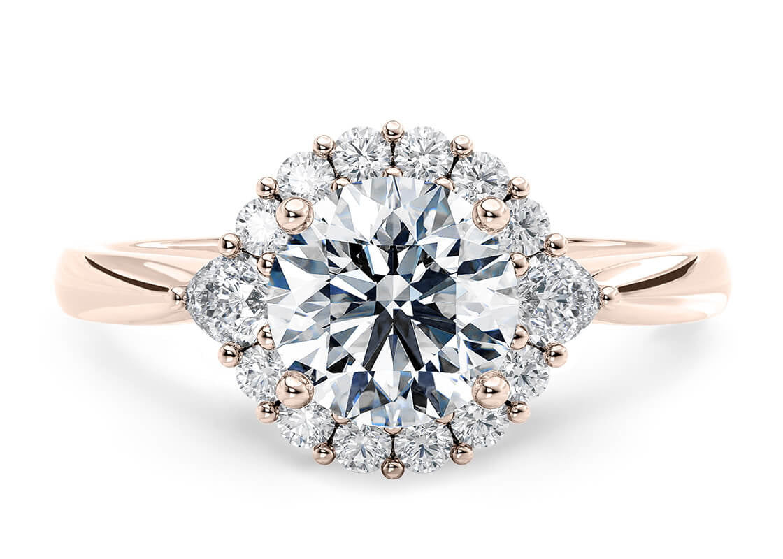 Hampstead Halo Rose Gold 18k Round Engagement Ring