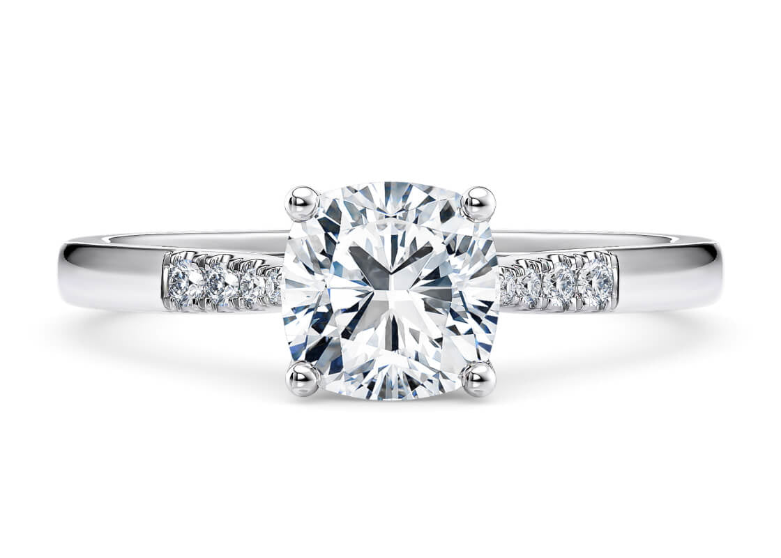 Thea Diamond Band Platinum Cushion Engagement Ring