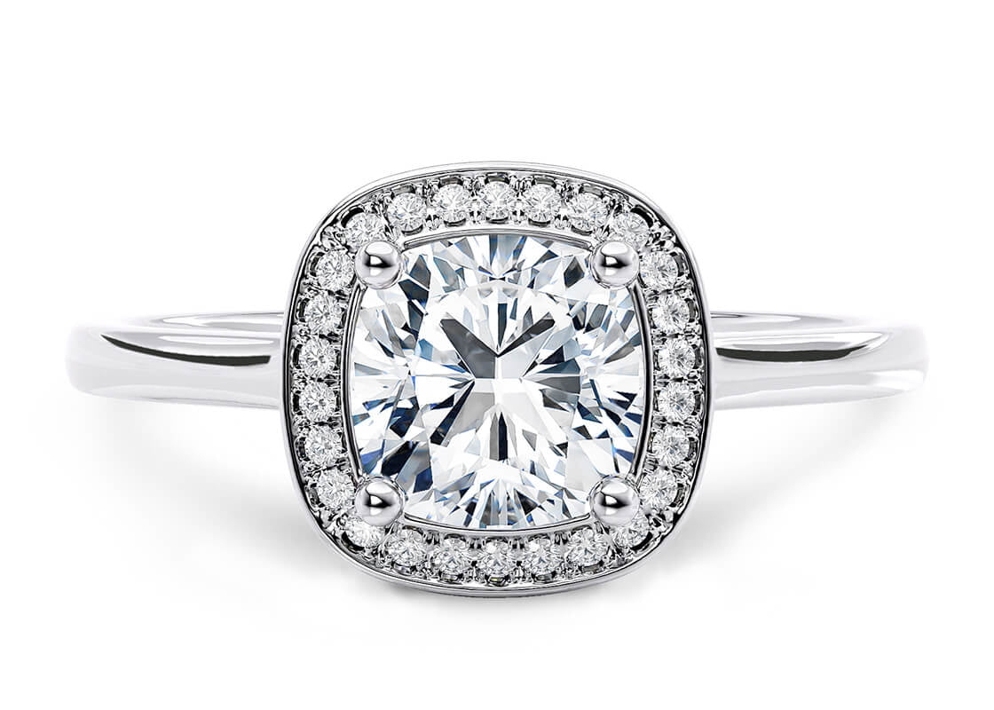 Minerva Halo Platinum Cushion Engagement Ring