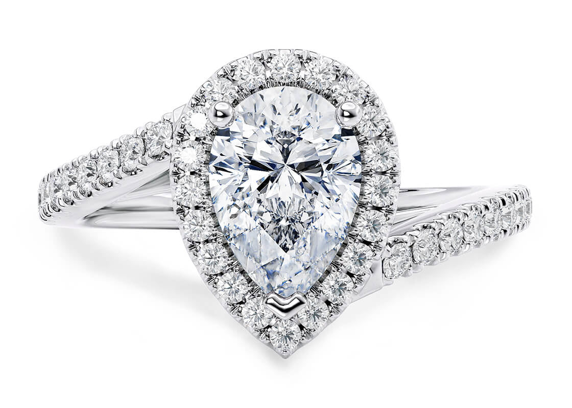 Kew Halo Platinum Pear Engagement Ring