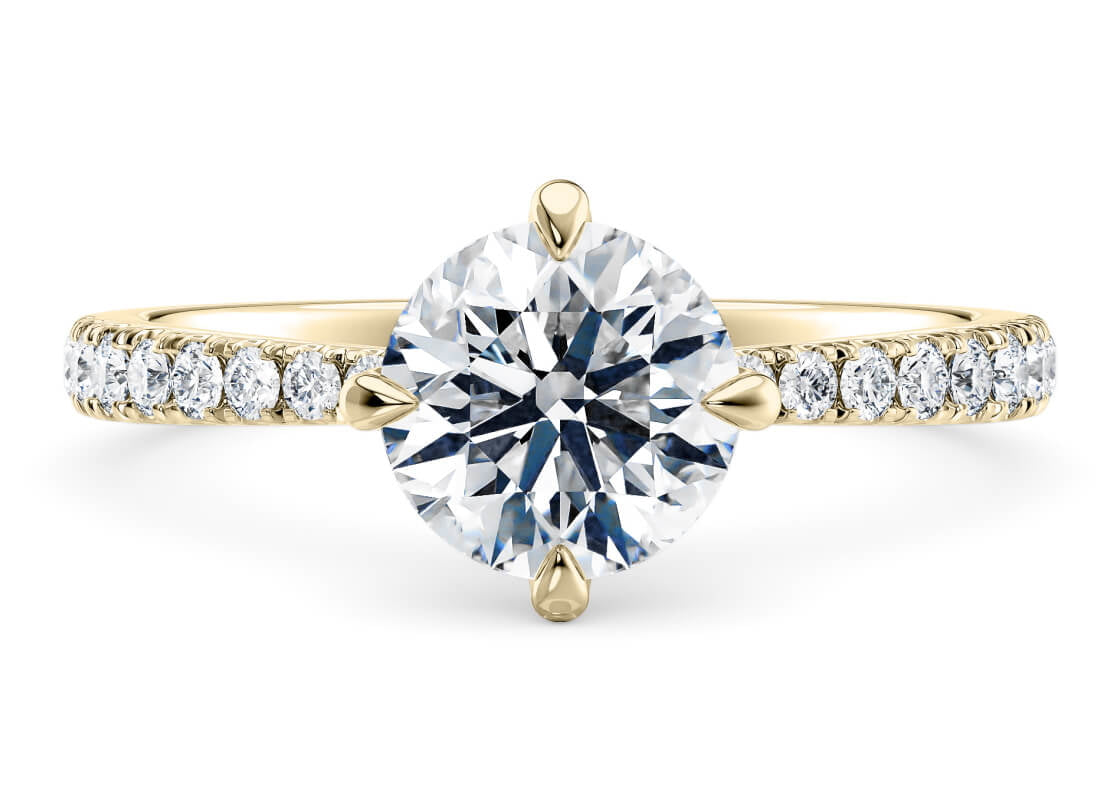 Asteria Compass Diamond Band Yellow Gold 18k Round Engagement Ring
