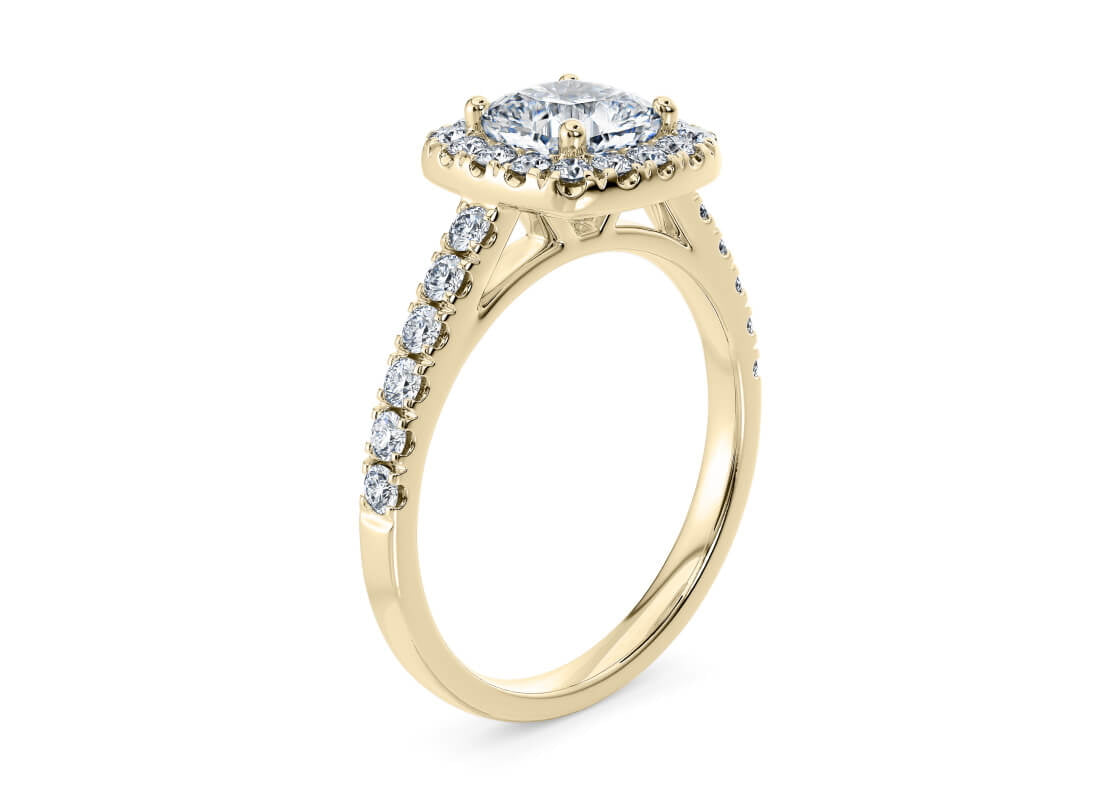 Medici Halo Yellow Gold 18k Cushion Engagement Ring