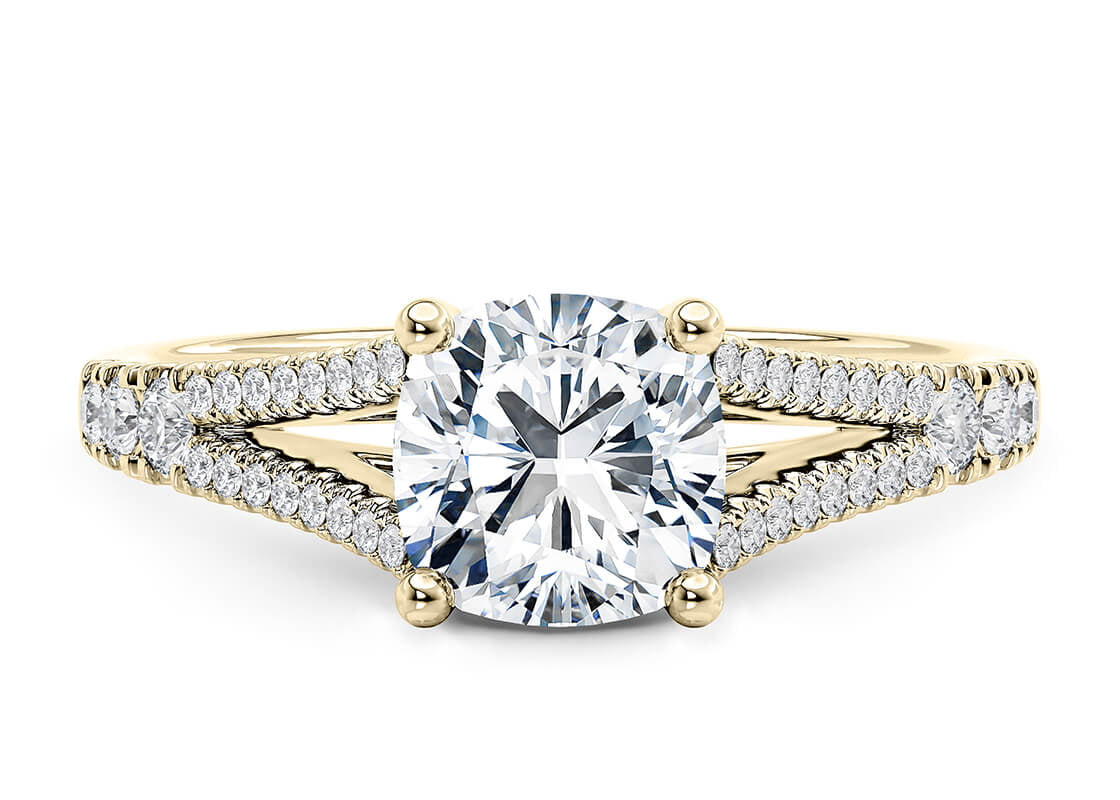 Oxford Diamond Band Yellow Gold 18k Cushion Engagement Ring