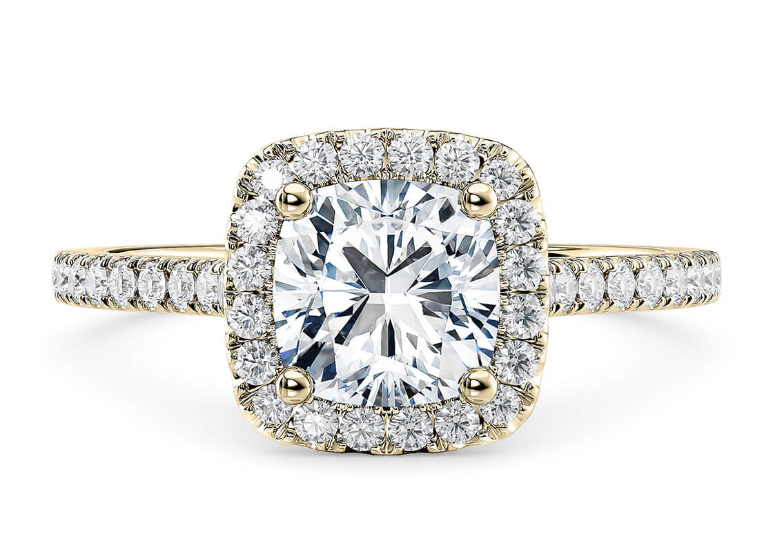 Aphrodite Halo Yellow Gold 18k Cushion Engagement Ring