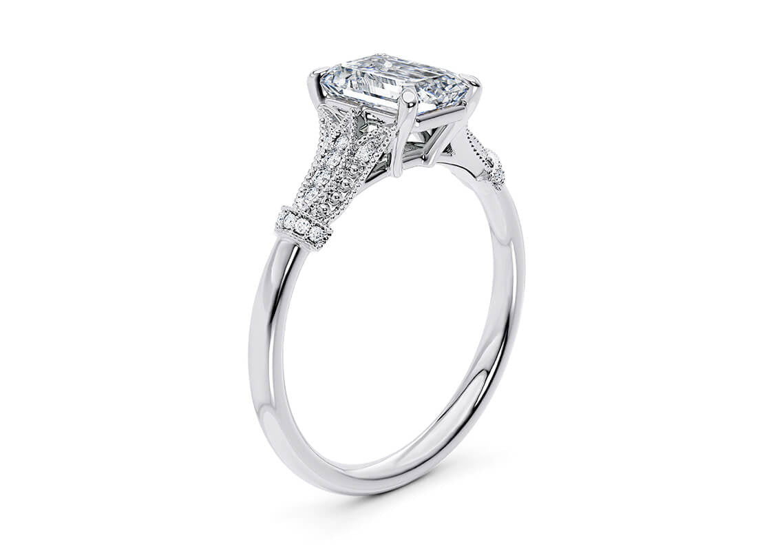 Jasmine Vintage Platinum Emerald Engagement Ring
