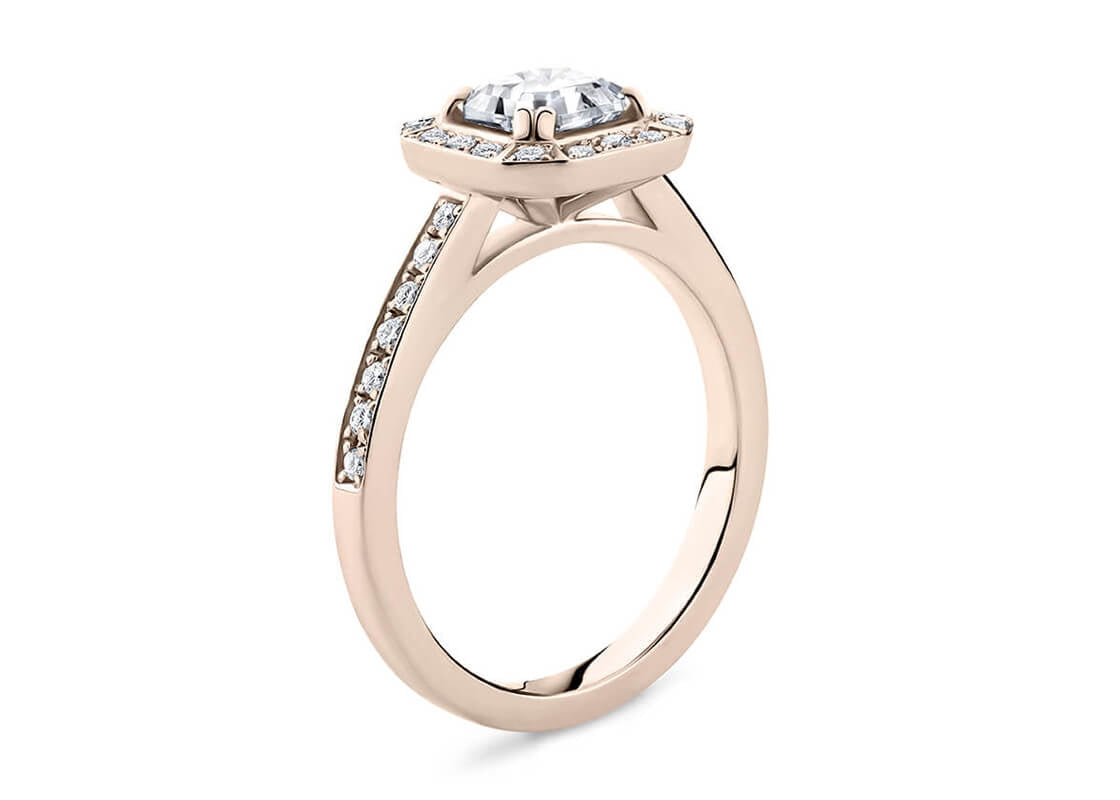 Zelda Halo Rose Gold 18k Asscher Engagement Ring