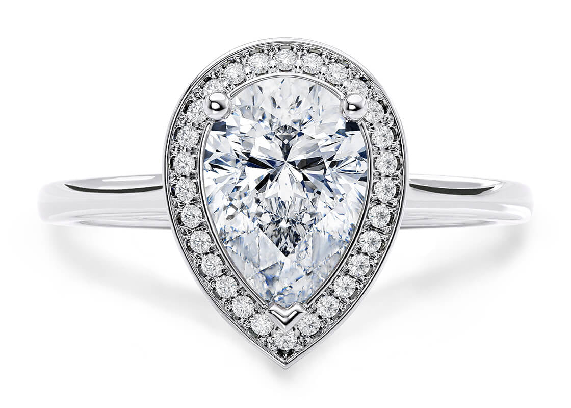 Minerva Halo Platinum Pear Engagement Ring