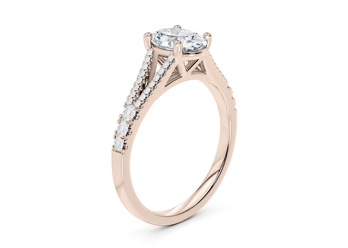 Oxford Diamond Band Rose Gold 18k Oval Engagement Ring