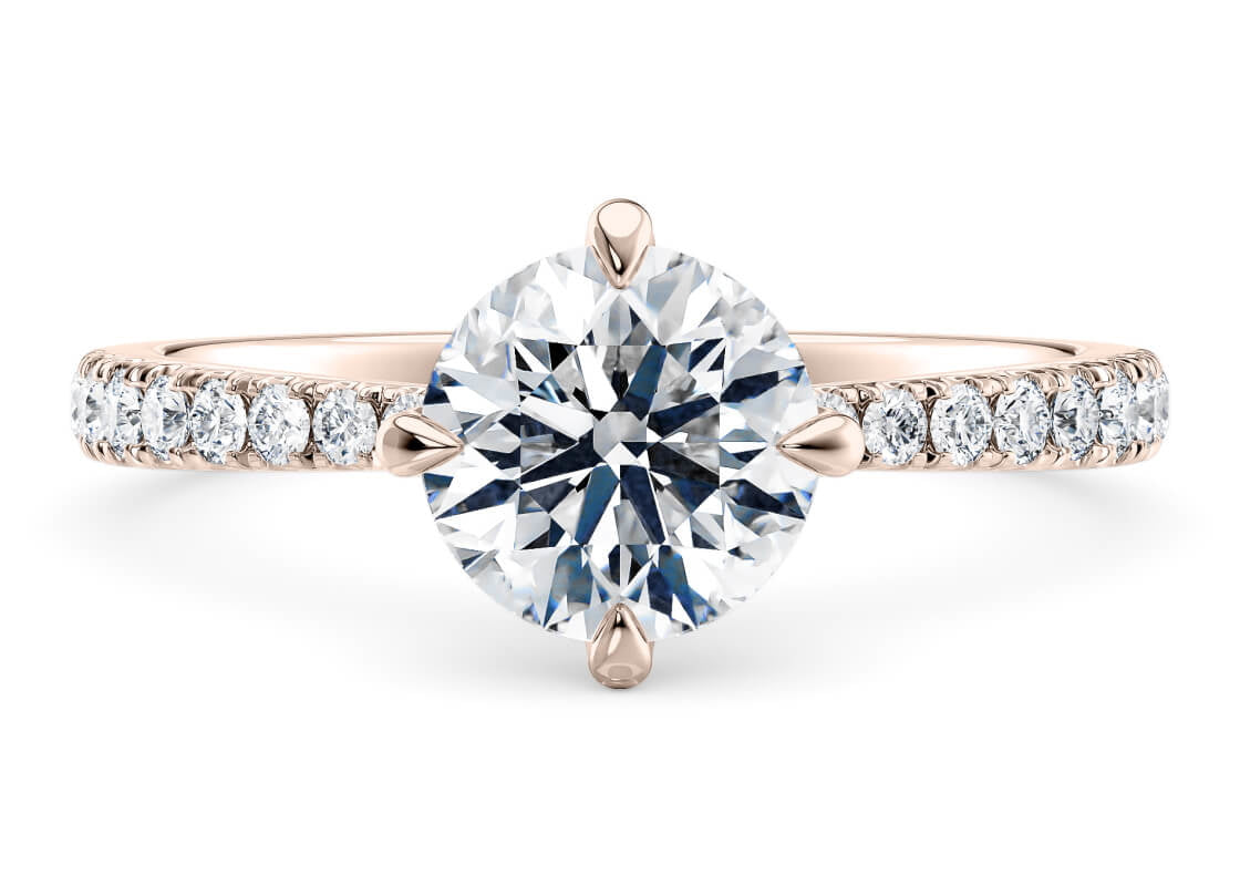 Asteria Compass Diamond Band Rose Gold 18k Round Engagement Ring