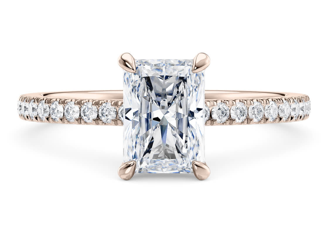 Aria Diamond Band Rose Gold 18k Radiant Engagement Ring