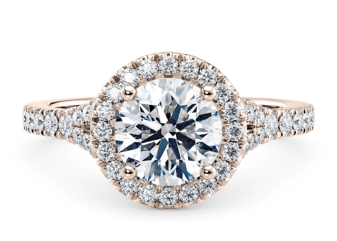 Battersea Halo Rose Gold 18k Round Engagement Ring