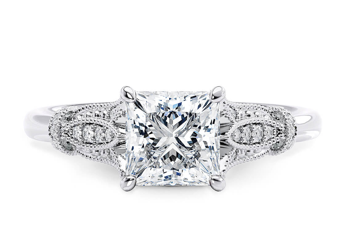 Jasmine Vintage Platinum Princess Engagement Ring