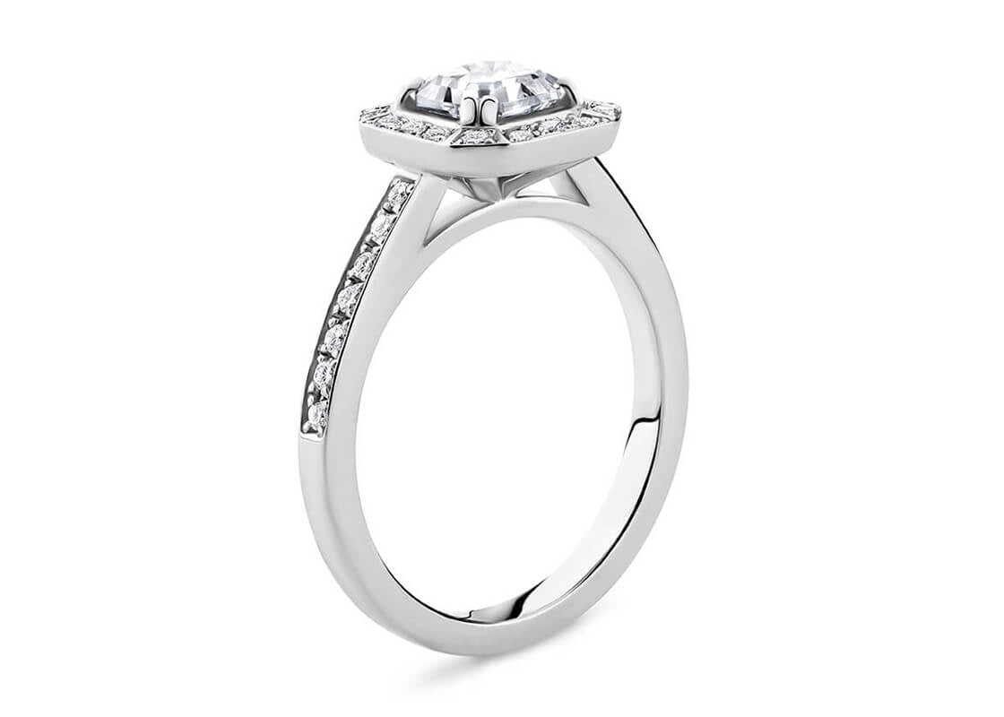 Zelda Halo Platinum Asscher Engagement Ring