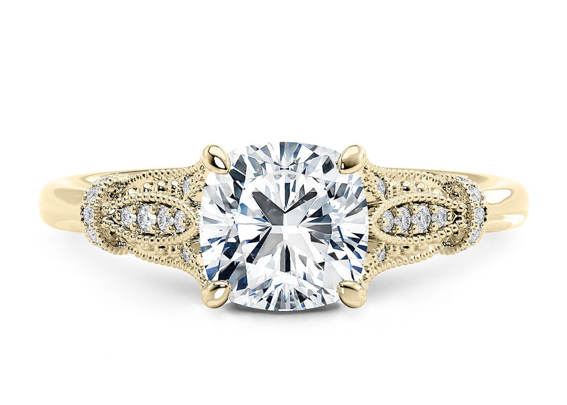 Jasmine Vintage Yellow Gold 18k Cushion Engagement Ring