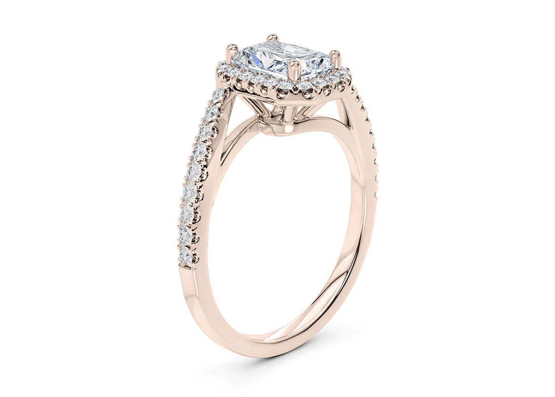Kew Halo Rose Gold 18k Radiant Engagement Ring