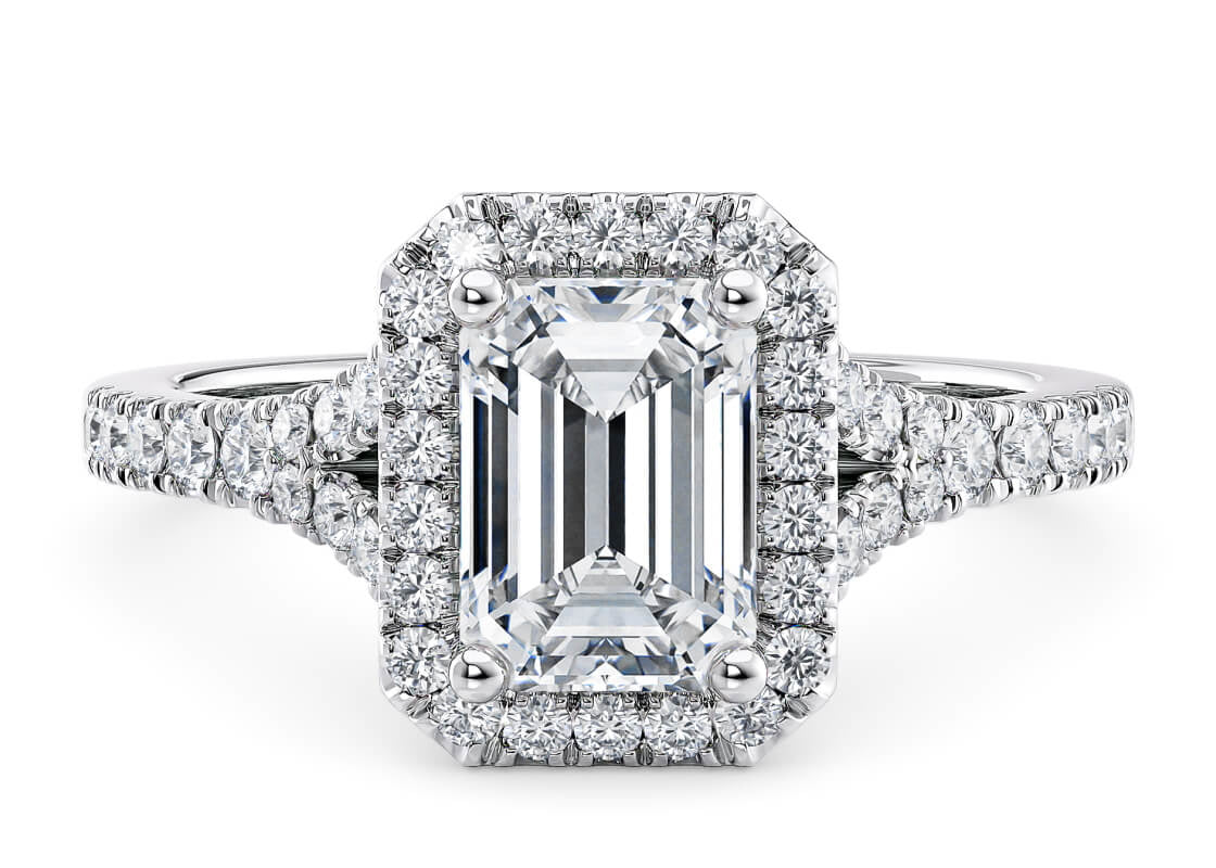 Battersea Halo Platinum Emerald Engagement Ring