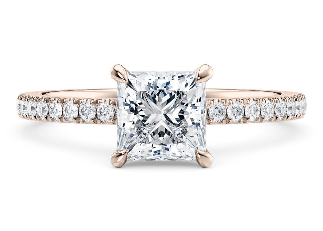 Aria Diamond Band Rose Gold 18k Princess Engagement Ring