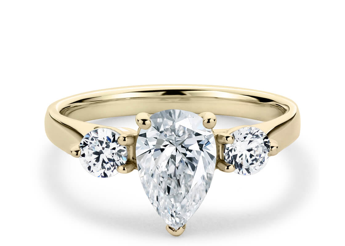 Roma Trilogy Yellow Gold 18k Pear Engagement Ring