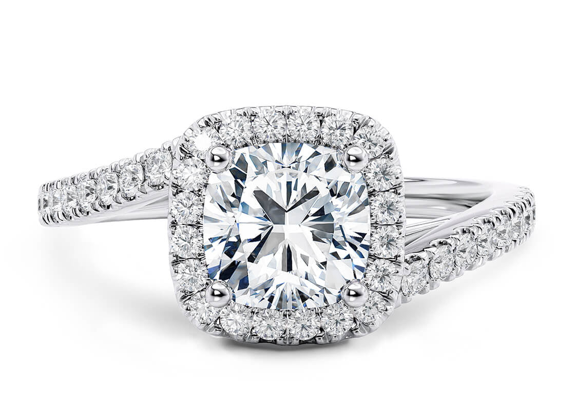 Kew Halo Platinum Cushion Engagement Ring