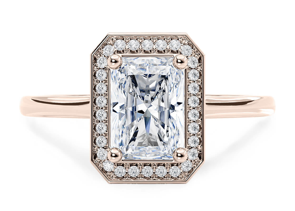 Minerva Halo Rose Gold 18k Radiant Engagement Ring