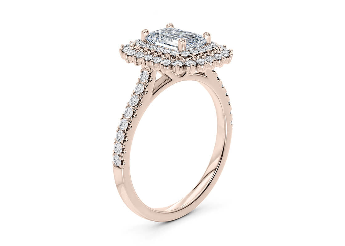 Berkeley Halo Rose Gold 18k Emerald Engagement Ring