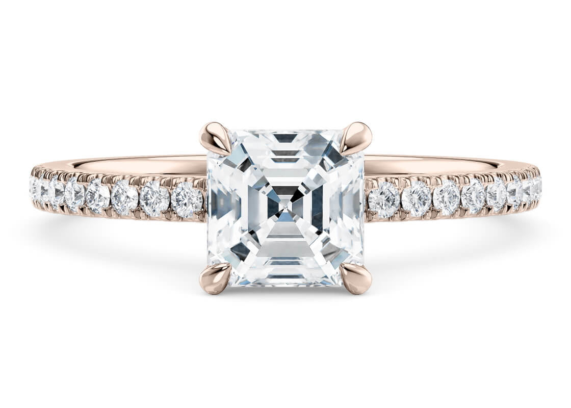 Aria Diamond Band Rose Gold 18k Asscher Engagement Ring
