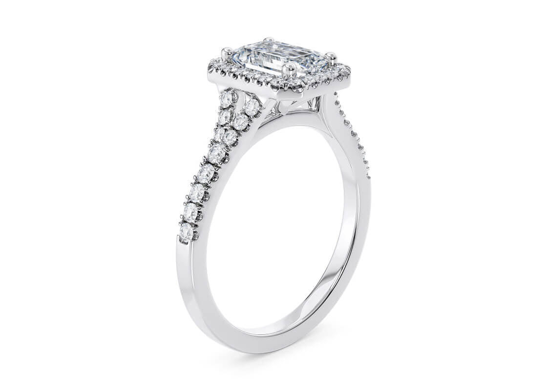 Battersea Halo Platinum Emerald Engagement Ring