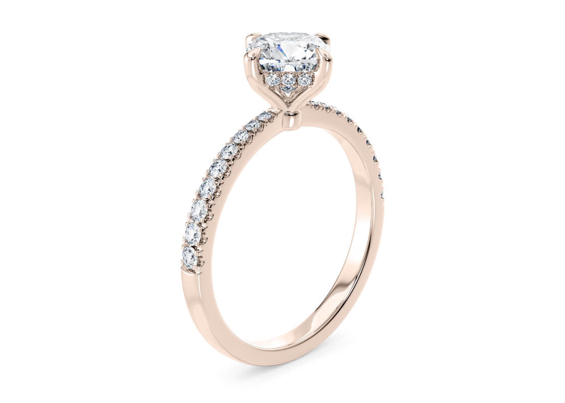 Asteria Compass Diamond Band Rose Gold 18k Cushion Engagement Ring