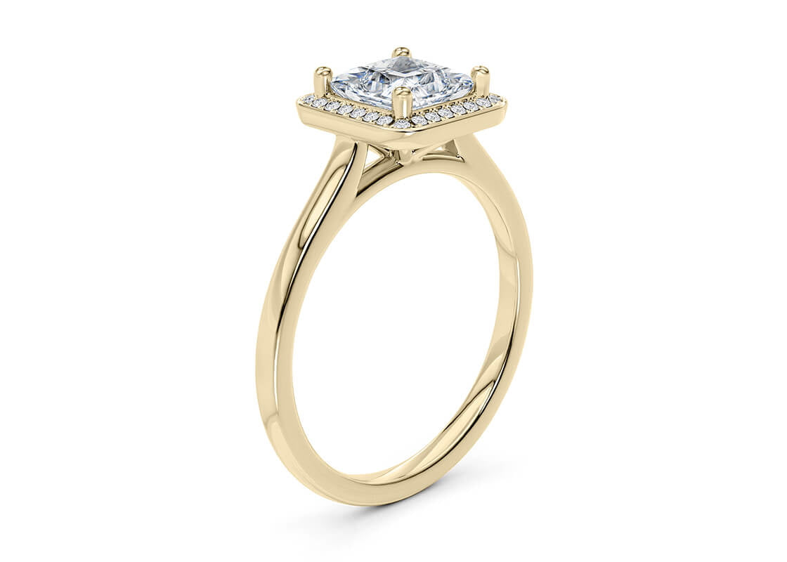 Minerva Halo Yellow Gold 18k Princess Engagement Ring