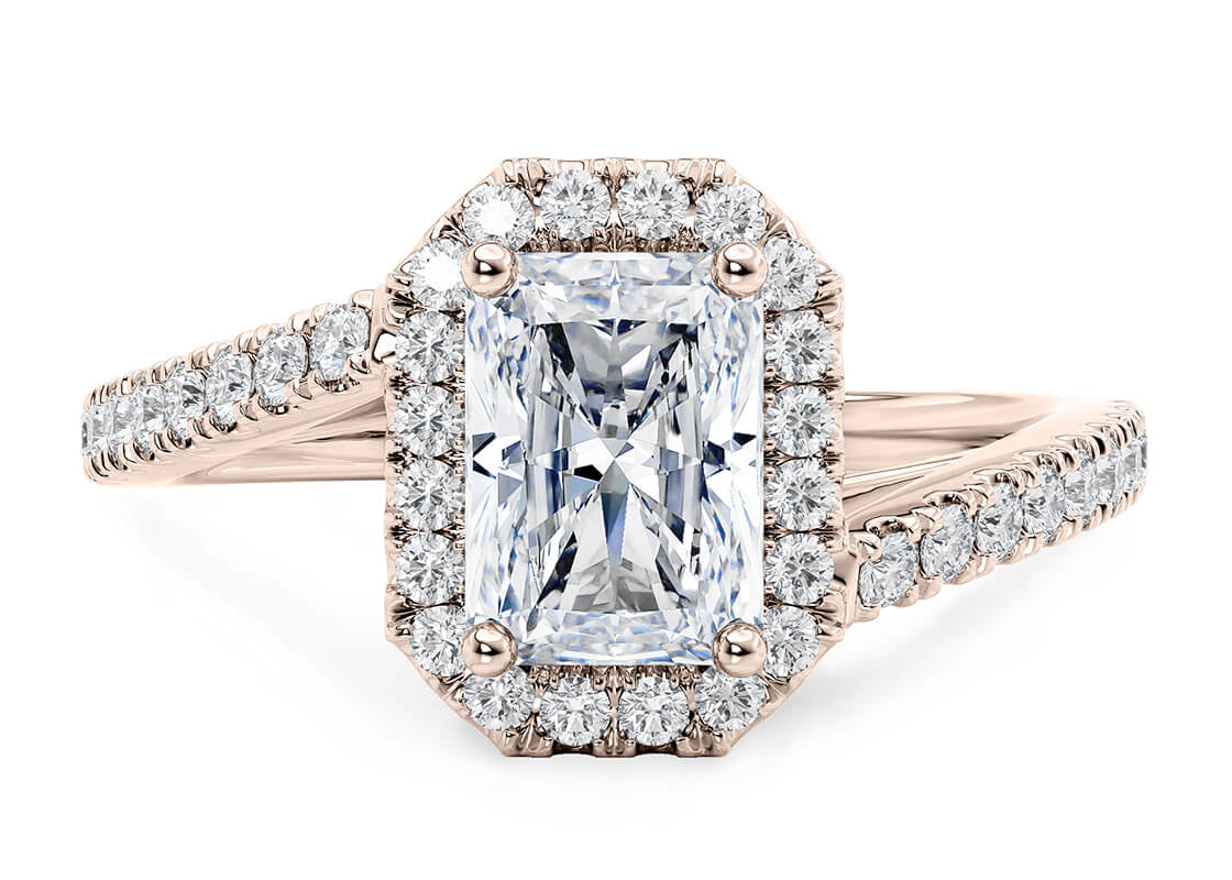 Kew Halo Rose Gold 18k Radiant Engagement Ring