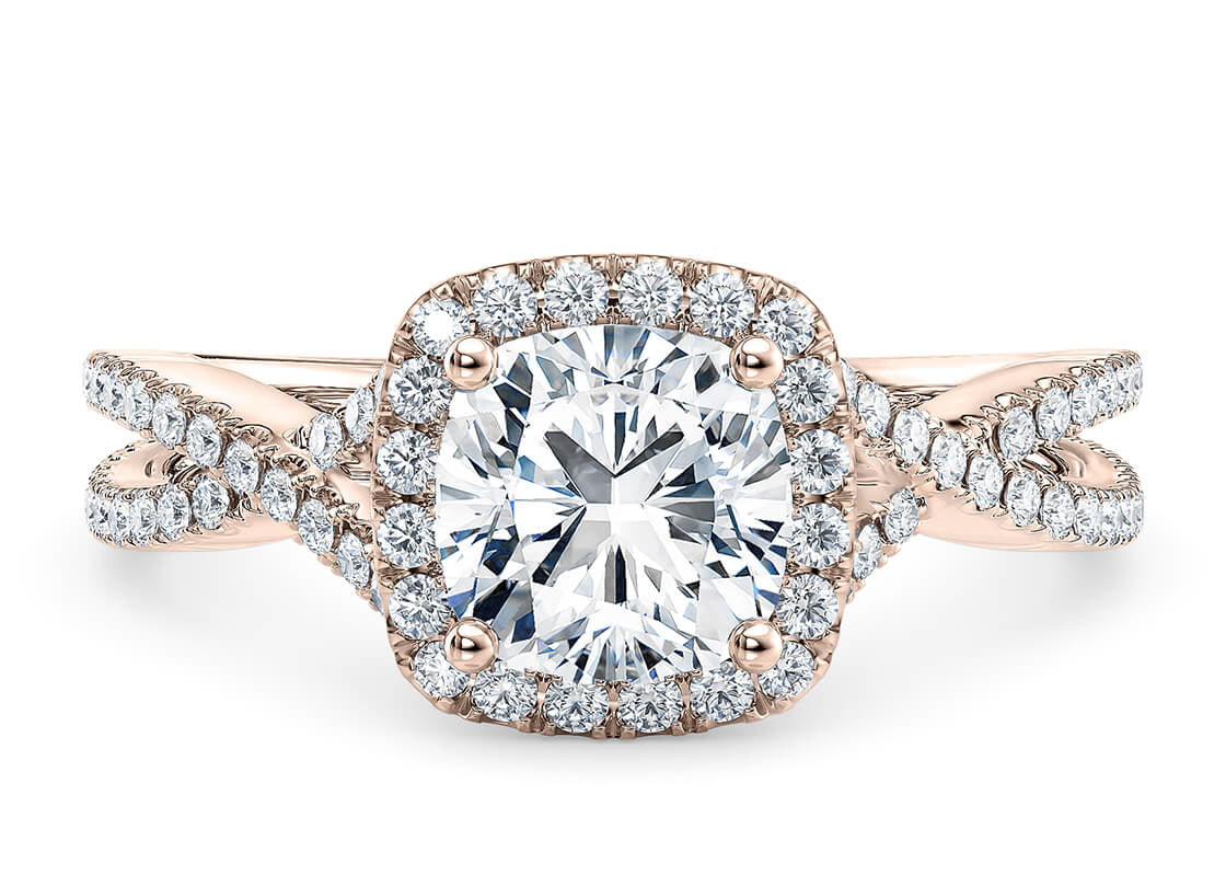 Bellatrix Halo Rose Gold 18k Cushion Engagement Ring
