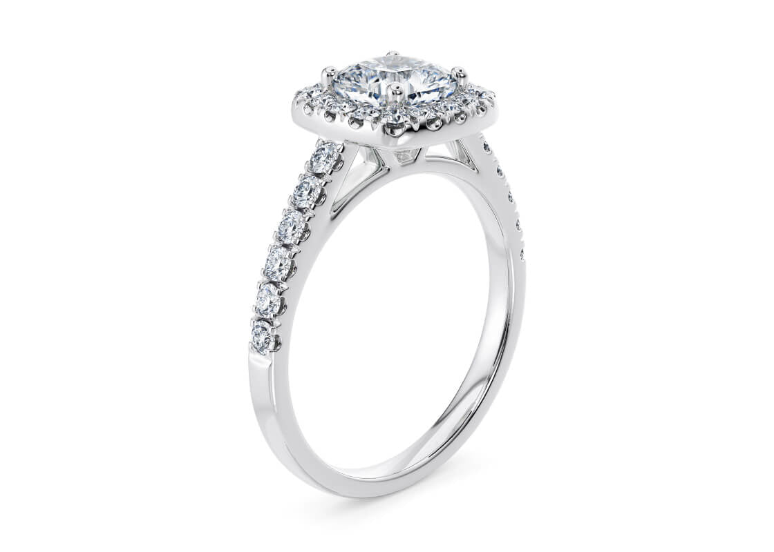 Medici Halo Platinum Cushion Engagement Ring