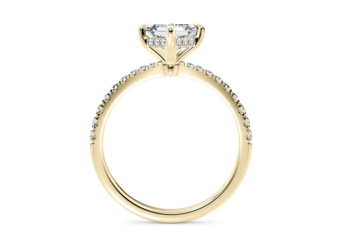 Asteria Compass Diamond Band Yellow Gold 18k Asscher Engagement Ring